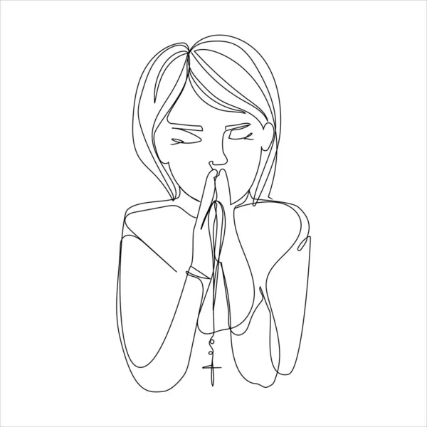 Child Girl Praying Folded Hands Art Line Vector Illustration Isolated — Image vectorielle