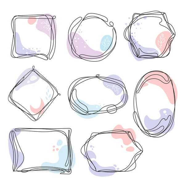 Set Abstract Frames Hand Drawn Doodle Pastel Shapes Vector Wreaths — Vettoriale Stock