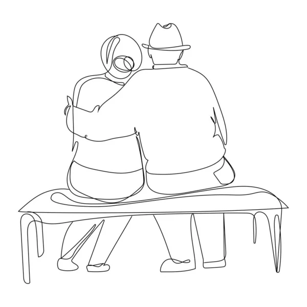 Elderly Couple Line Art Old Woman Man Sitting Bench City — Vettoriale Stock