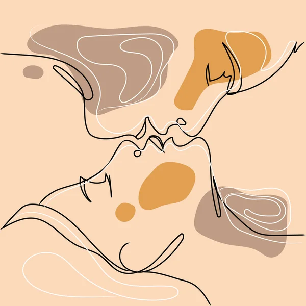 Abstract Man Woman Kissing One Line Vector Drawing Young Couple — Image vectorielle