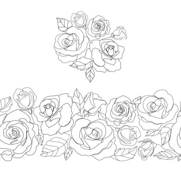 Floral Seamless Pattern Border Roses Decoration Design Vector Illustration Roses — 스톡 벡터