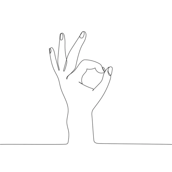 Hand Gesture Continuous Line Drawing Human Hand Showing Okay Hand — ストックベクタ