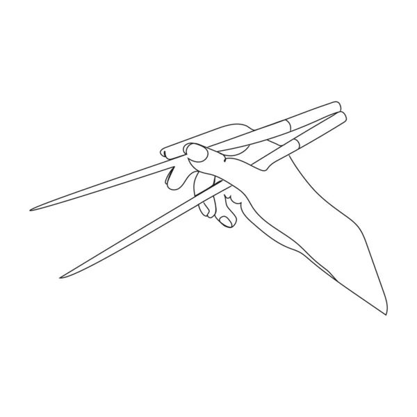 Mão Segura Chopsticks Ilustração Esboço Vetorial Asiático Tradicional Cutlery Continuous — Vetor de Stock