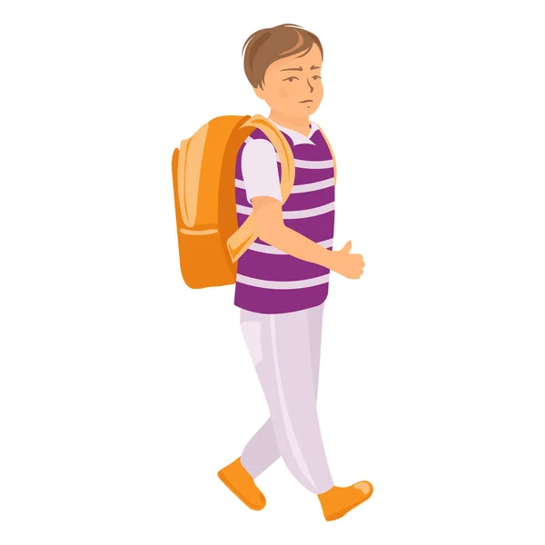 Schoolboy Standing Backpack His Back Vector Illustration Isolated White Background — 图库矢量图片