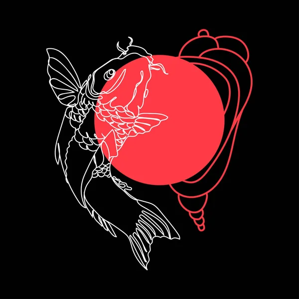 Koi Fish Logo Poster Design Print Design Vector Illustration Line — Vetor de Stock