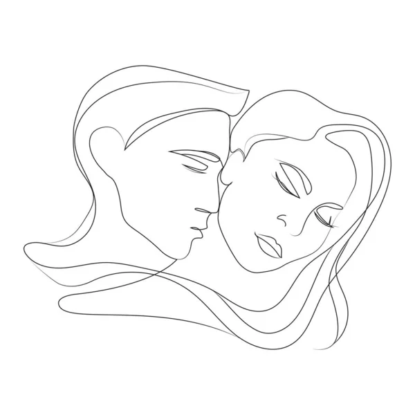 Abstract man and woman in love,continuous line drawing vector illustration.Man kissing a woman on the neck Portrait minimalistic style.Modern minimal line art. fashion print.