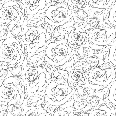 Seamless pattern with flowers Roses outline drawing.Vector illustration.Beautiful Floral seamless texture for print,fabric,packaging,wallpaper and other design.Black and white rose flowers hand drawn