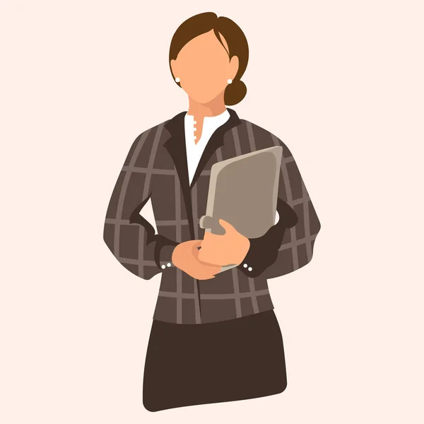 Business Woman Plaid Suit Folder Flat Vector Illustration Woman Office — Archivo Imágenes Vectoriales