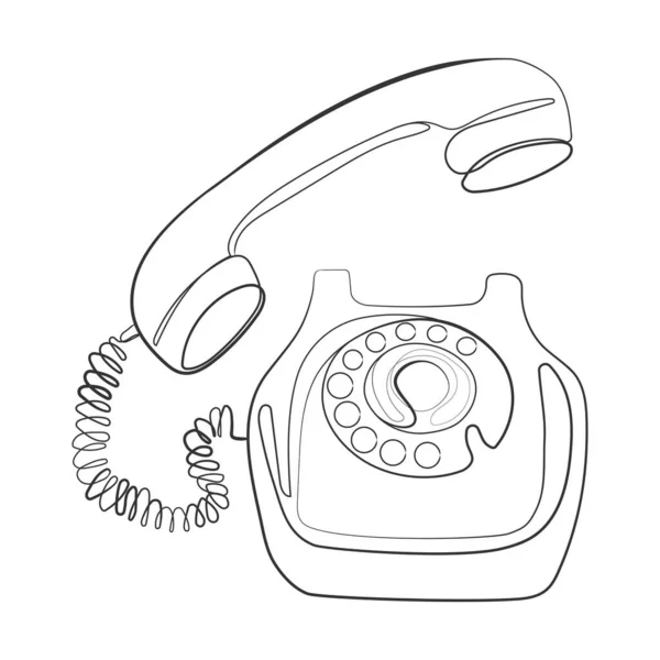 Старый Ротационный Телефон Линия Искусства Черно Белый Drawing Retro Телефонной — стоковый вектор