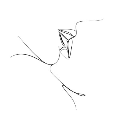 Kiss vector art line drawing isolated on white background doodle illustration.Minimalism style. Man and woman kissing.Modern design art for decorating icons, wallpapers, postcards, tattoos, prints