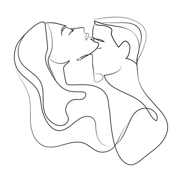 Kissing Couple Continuous Line Drawing Minimalistic Style Vector Illustration Abstract — Stock Vector