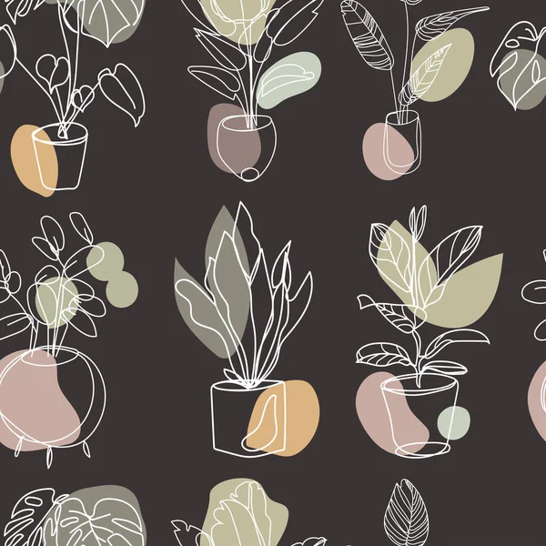 Home Potplanten Naadloze Patroon Vector Illustratie Indoor Bloemen Patroon Aardse — Stockvector