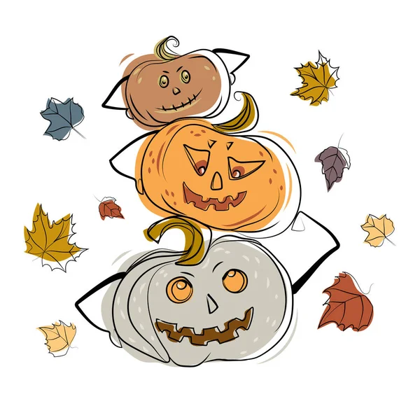 Halloween Gekleurde Pompoenen Tekening Cartoon Minimale Stijl Lijntekening Vector Illustratie — Stockvector