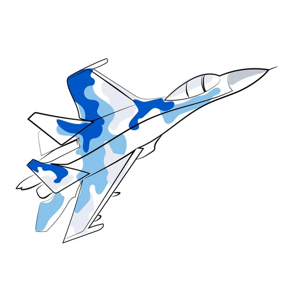 Air Force Fighter Line Drawing Vector Illustration Isolated White Background — Stock Vector