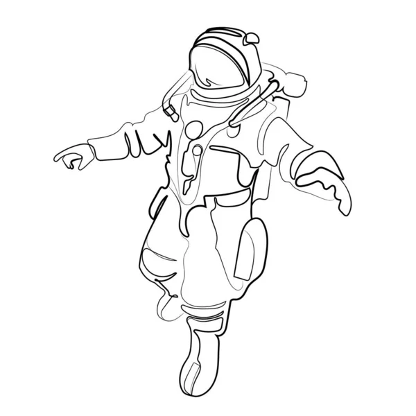 Astronauta Jeden Ciągły Rysunek Linii Wektor Prosta Ilustracja Spaceman Kosmos — Wektor stockowy
