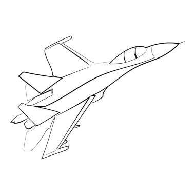 Sukhoi Su-27 Flanker Minimalist çizim vektör çizimi. Ukrayna askeri uçak çizimi.