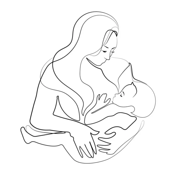 Woman Breastfeeding Her Baby Continuous Line Drawing Logo Icon Emblem — Stock Vector