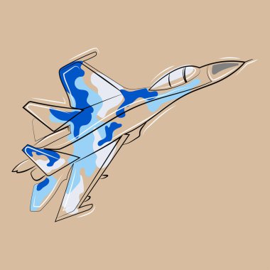 Jet savaş uçağı Sukhoi Su-27 vektör illüstrasyonu. Gökyüzünde uçan savaş uçakları modern asgari resim tarzı, poster, baskı, logo, ikon çiziyor..