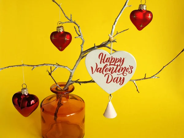 Decorative Composition Valentine Day Yellow Background — Stock Photo, Image