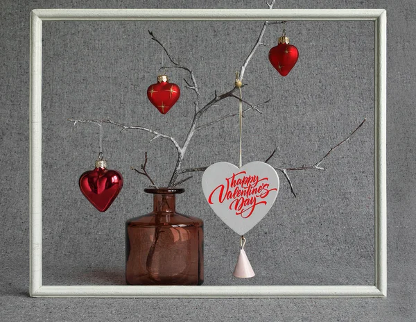 Dekorative Komposition Zum Valentinstag Auf Grauem Hintergrund — Stockfoto