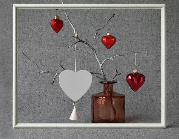 Dekorative Komposition Zum Valentinstag Auf Grauem Hintergrund — Stockfoto