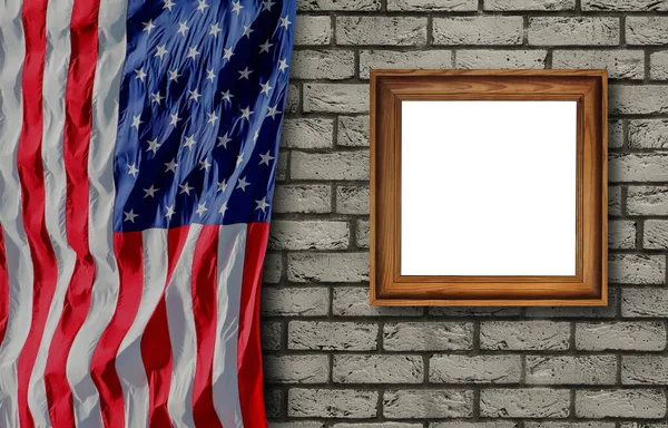 Dzień Pamięci Tło Amerykańską Flagą Drewnianą Ramą — Zdjęcie stockowe