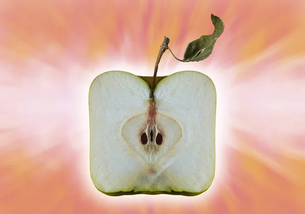 Absztrakt Kép Egy Fél Négyzet Alakú Almáról Rózsaszín Alapon — Stock Fotó