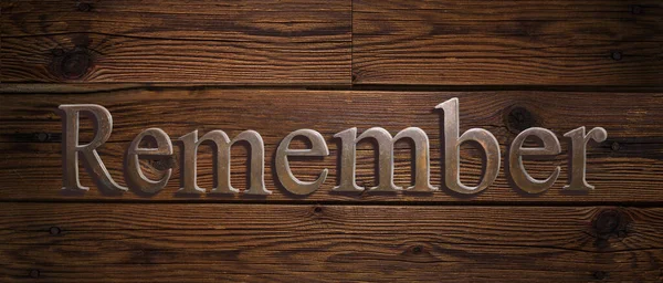 Word Remember Metal Background Wooden Planks — Fotografia de Stock