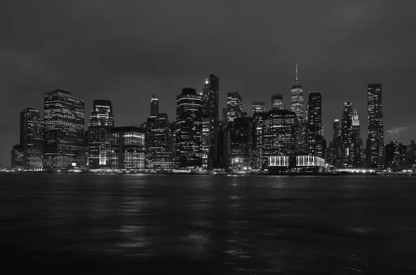 Vue Manhattan Nuit Depuis Rivière — Photo