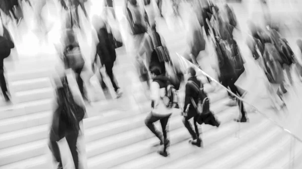 Blur Focus People Walk Stairs Lobby Public Building — Foto Stock