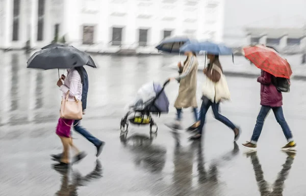 Defocused Image People Umbrellas Rain — 图库照片