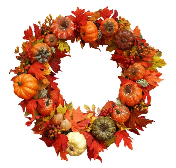 秋の組成 果物や黄色の葉の花輪 — ストック写真