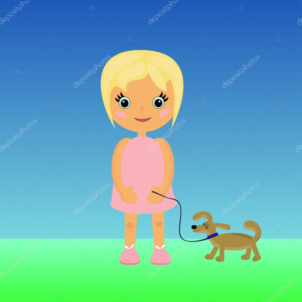 Fille Avec Un Chien Marron Image Vectorielle Lindely7