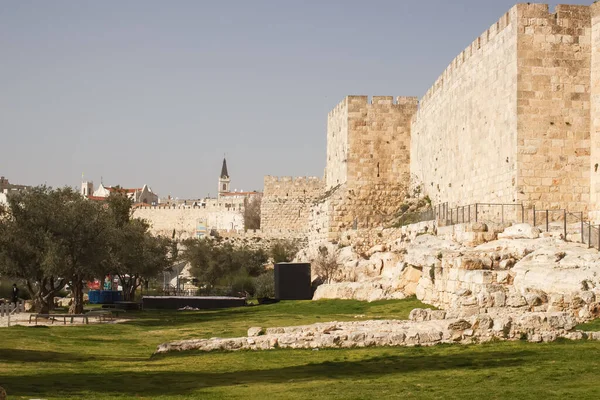 Parque Arqueológico Las Antiguas Murallas Ciudad Cerca Puerta Jaffa — Foto de Stock