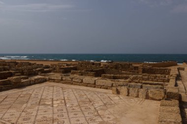 Ruins and mosaic floor in Caesarea