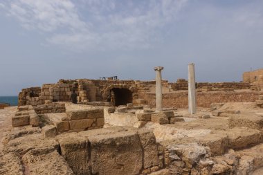 Ruins and remains of pillars in Caesarea