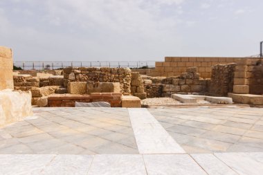 ruin and mosaic floor in Caesarea. Israel