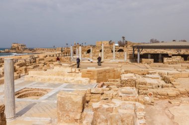 Ruins and remains of pillars in Caesarea