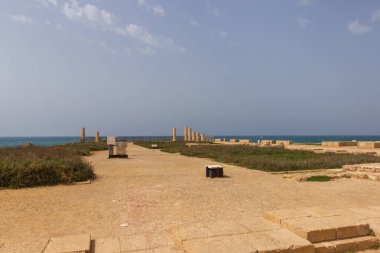 Ruins and remains of pillars in Caesarea
