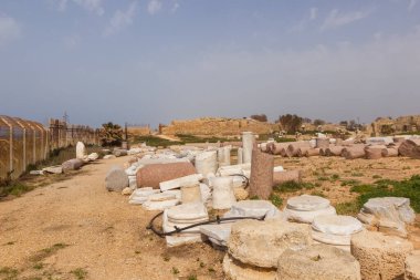 Ruins and remains of pillars in Caesarea