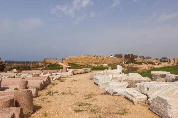 Ruins Remains Pillars Caesarea — стоковое фото