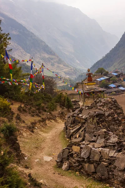 Route Avec Des Clôtures Rocheuses Stupa Loin Long Chemin Dans — Photo