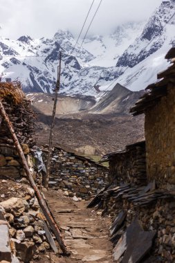 Himalayalar 'ın Manaslu bölgesindeki taştan evler.