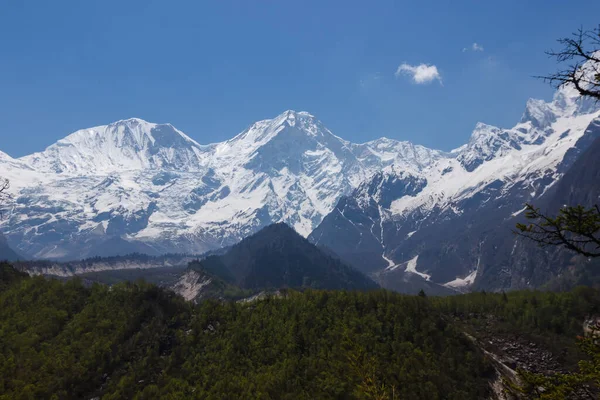 Blick Auf Schneebedeckte Berggipfel Der Manaslu Region Himalaya — Stockfoto