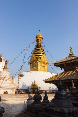 Nepal 'in Swayambhunath bölgesinde bir tepede budist bir ahmak.