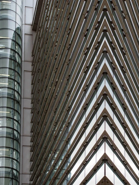 Close Detail Corner Large Modern Office Building Surrounding Buildings Sky — Stock Photo, Image