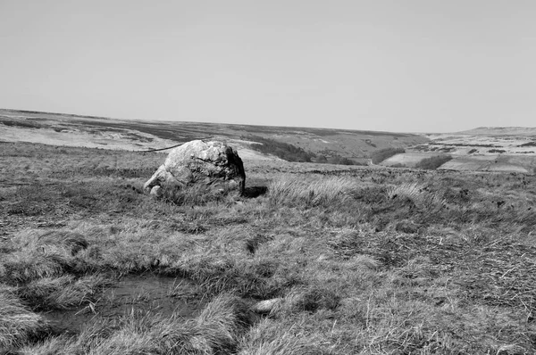 Wimpellandschaft Mit Großen Alten Felsbrocken Oder Stehenden Steinen Auf Midgley — Stockfoto