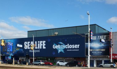 Blackpool, Lancashire, United Kingdom - 5 March 2022: view of the sealife centre on the promenade in blackpool