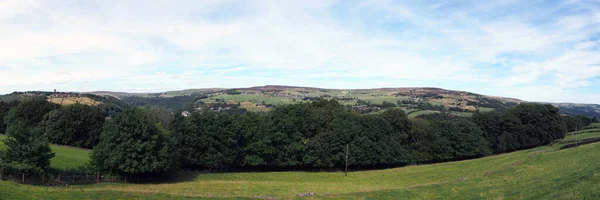 Panorámás Kilátás Nyílik Calder Völgy Mutatja Heptonstall Hebden Híd Régi — Stock Fotó