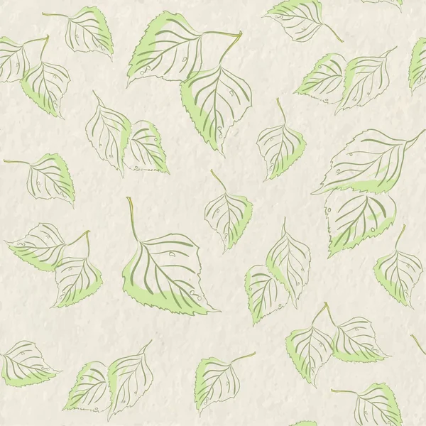 Light seamless pattern with green birch leaves — Stock Vector